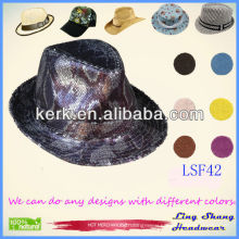 LSF42 Ningbo Lingshang Hot Sale Full Sequins Cotton/Polyester Fedora floral bucket hat